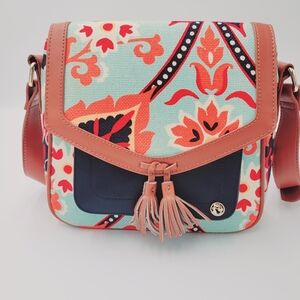 Spartina 449 Daufuskie Island Tasseled Crossbody Shoulder Bag Linen & Leather